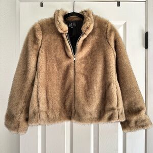 Zara TRF Collection Tan Faux Fur Jacket Plush Cropped Fit